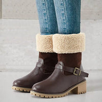 Vale - Damen Halbwadenstiefel zum Anziehen mit dickem Absatz, Schnalle und weichem Futter