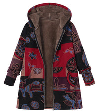 Damenmantel mit Kapuze und Retro-Thermodruck - Luny