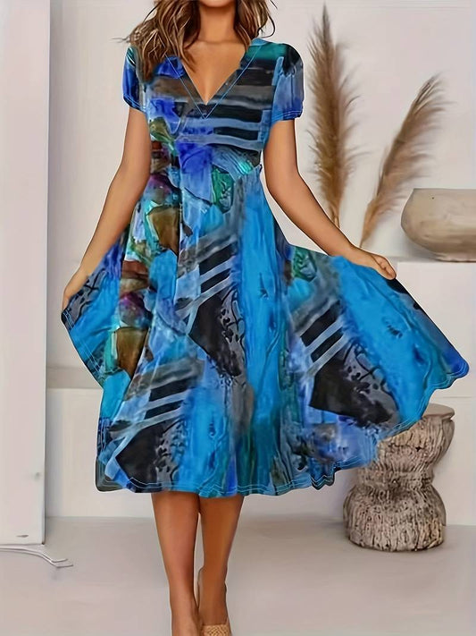 Abiyah - Robe bohème décontractée à manches courtes