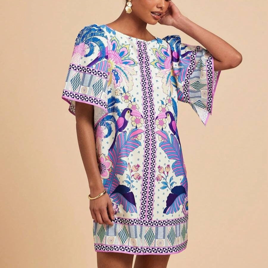 Kurzes Kleid im Ethno-Stil mit Blumendruck - Nayeli