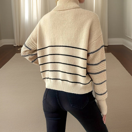 Nina - Pull à col roulé rayé simple