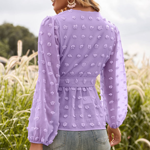 Anita - Blouse de printemps en dentelle jacquard avec col en V pour femme