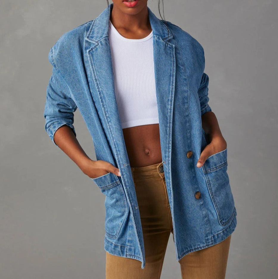 Jacke aus gewaschenem Denim im Blazer-Stil für Damen - Yalina