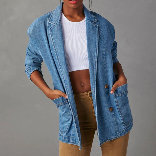 Veste de style blazer en denim délavé pour femme - Yalina