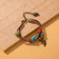 Bracelet femme bohème en cuir fait main avec perles en céramique - Lantana