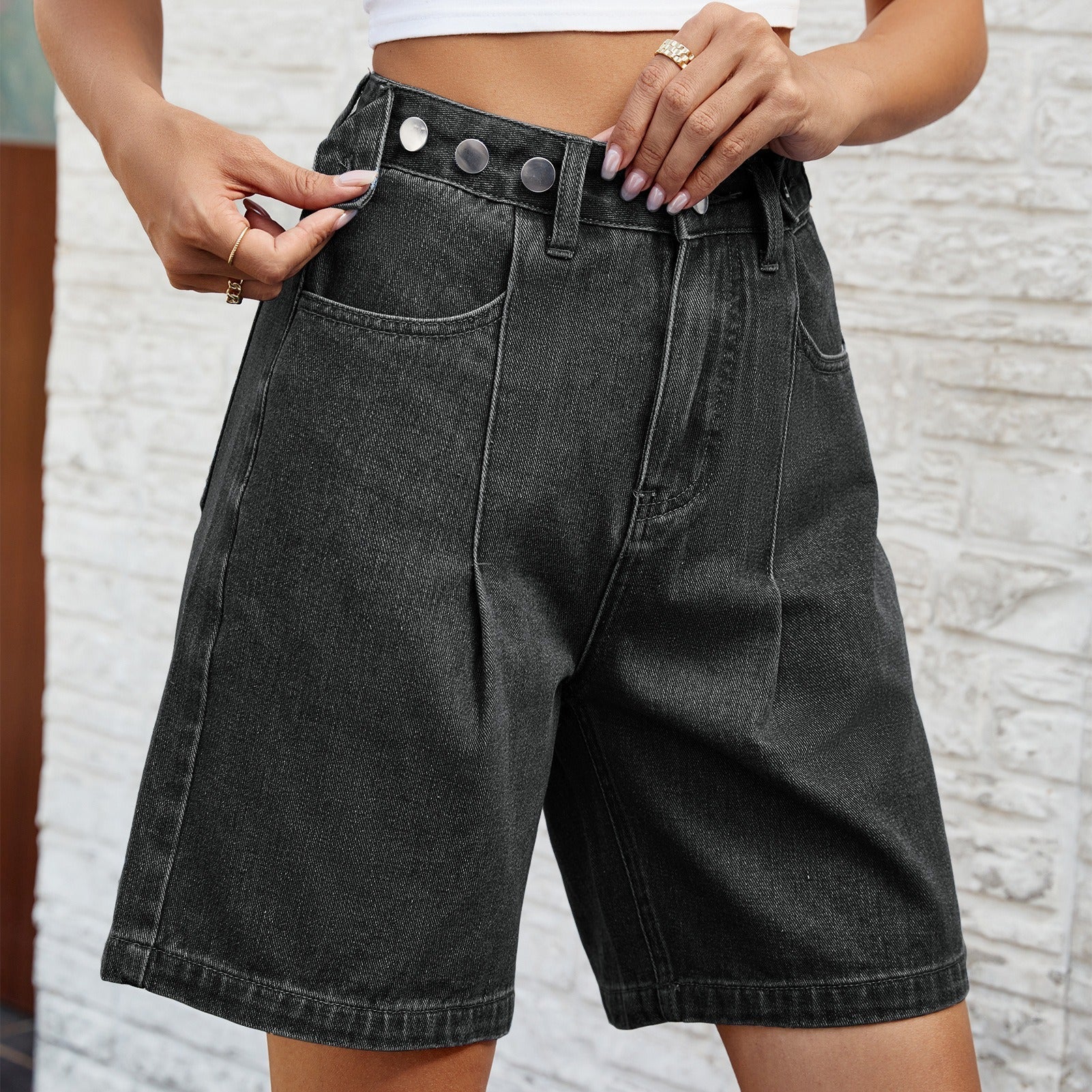 Damen Denim Bermuda gerade geschnitten Vintage-Stil blau - Kendra
