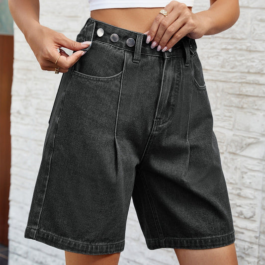 Bermuda en denim pour femmes, coupe droite style vintage bleu - Kendra