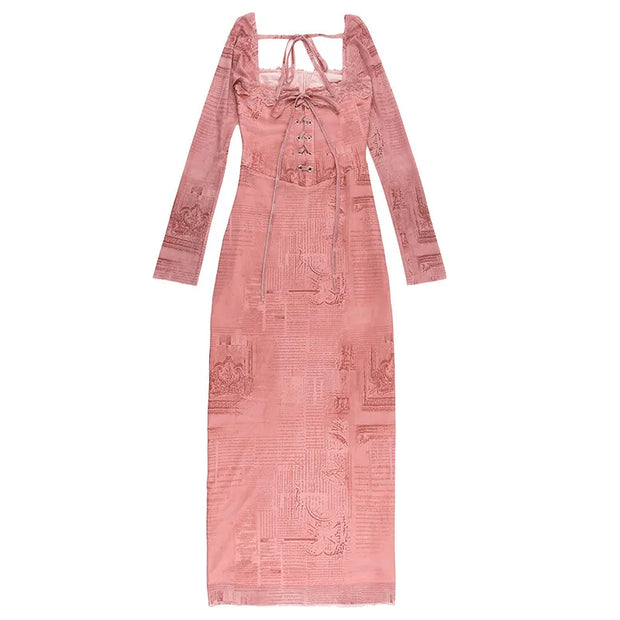 Gala - Robe longue chic en dentelle rose
