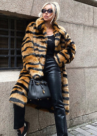 Manteau long à effet de fausse fourrure et imprimé animalier pour femme - Brisa
