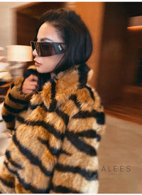 Manteau long à effet de fausse fourrure et imprimé animalier pour femme - Brisa
