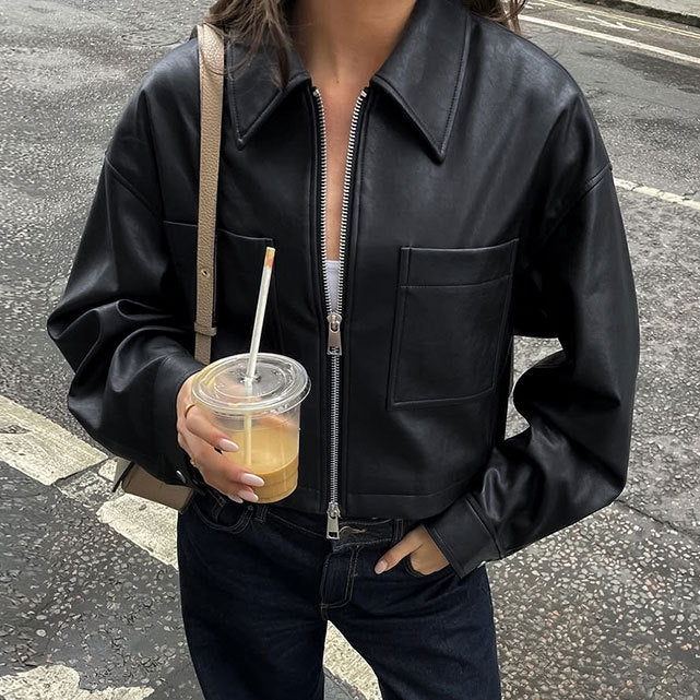 Veste courte de motard pour femme avec fermeture éclair en métal - Raizy