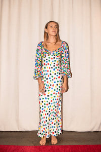 Ricarda - Sweetheart Splice Maxi robe en satin imprimée à pois