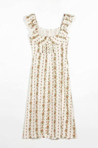 Leni Robe midi imprimée avec fente et bretelles à volants