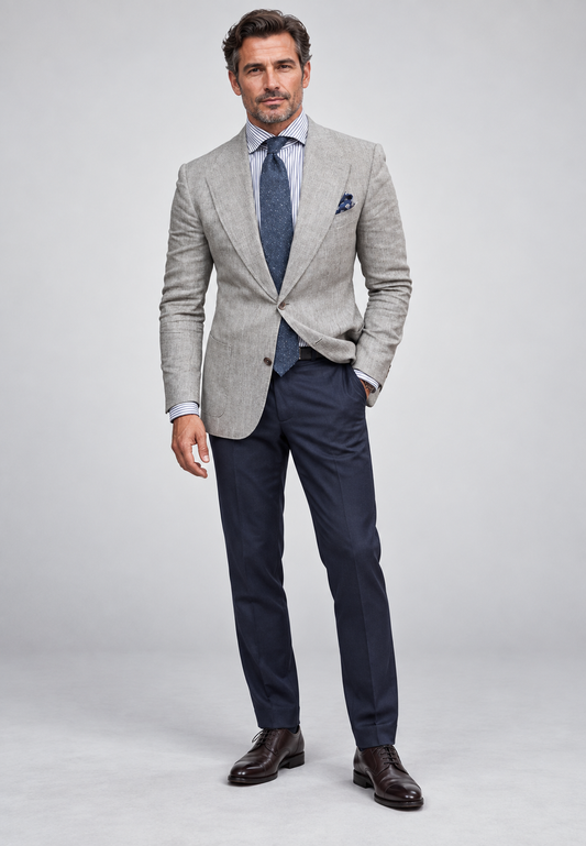 Veste américaine pour homme cintrée à deux boutons, en tissu texturé - Alrik