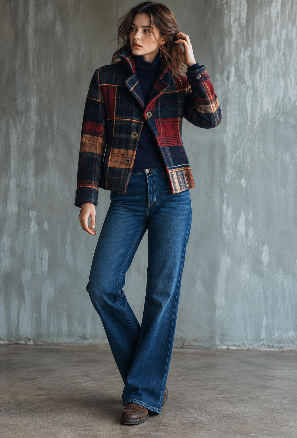 Damenblazer mit Patchwork-Karomuster und gekerbtem Revers – Noémie