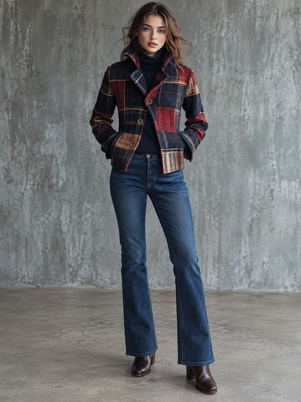 Damenblazer mit Patchwork-Karomuster und gekerbtem Revers – Noémie