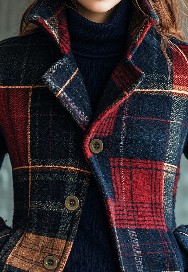 Damenblazer mit Patchwork-Karomuster und gekerbtem Revers – Noémie
