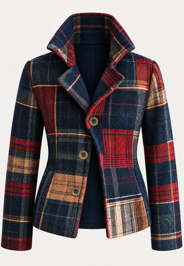 Damenblazer mit Patchwork-Karomuster und gekerbtem Revers – Noémie