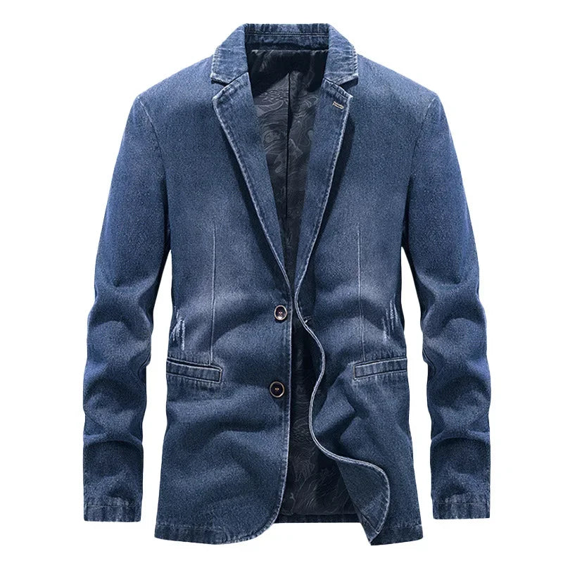 Herren-Jeansjacke im Washed-Look mit Used-Details und zwei Knöpfen – Ivar