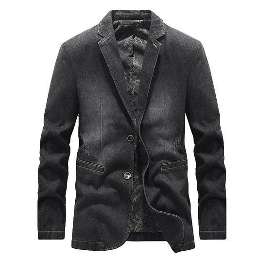 Veste en jean pour homme, effet délavé, détails usés, deux boutons - Ivar