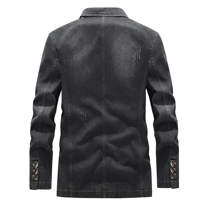 Herren-Jeansjacke im Washed-Look mit Used-Details und zwei Knöpfen – Ivar