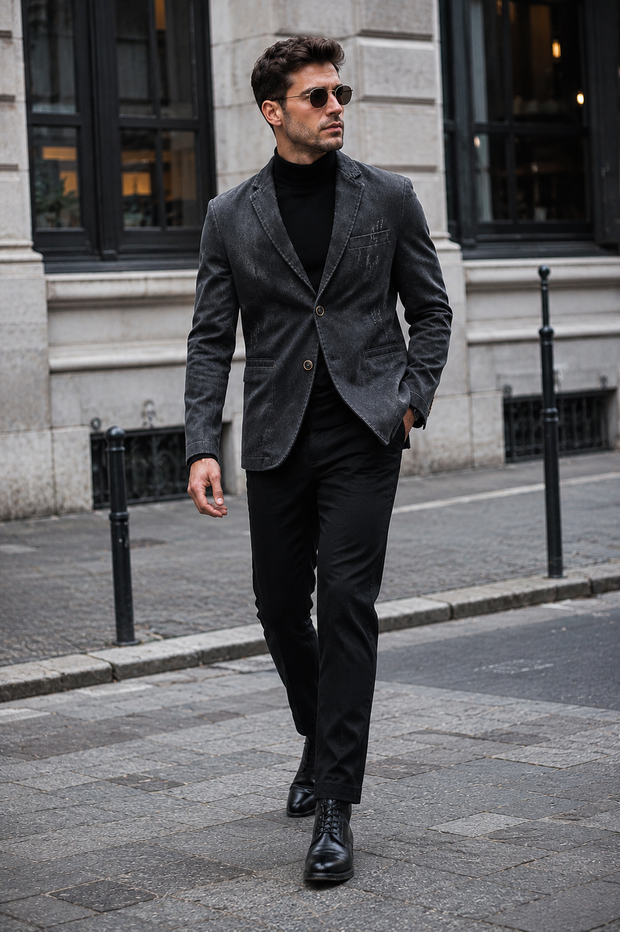 Veste en jean pour homme, effet délavé, détails usés, deux boutons - Ivar