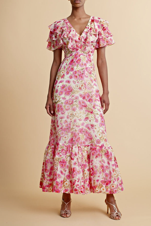 Agatha Robe midi évasée à volants et nœud papillon