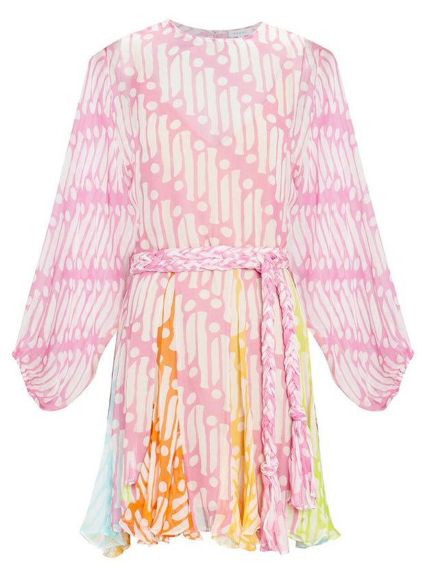 Tamara - Mini-robe tunique imprimée avec col rond et ceinture