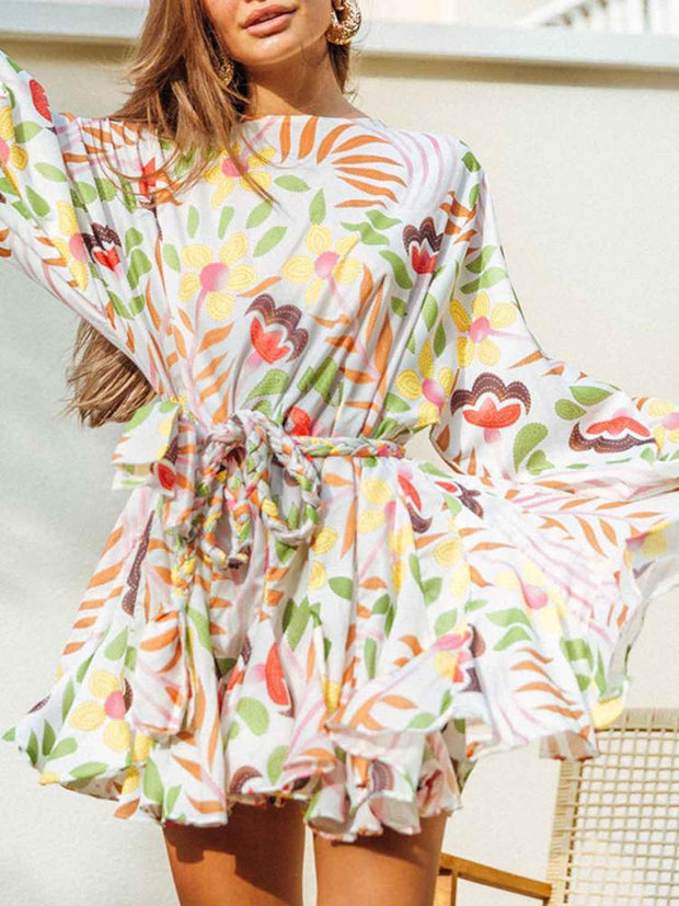 Nicole Mini-robe imprimée avec col rond et ceinture