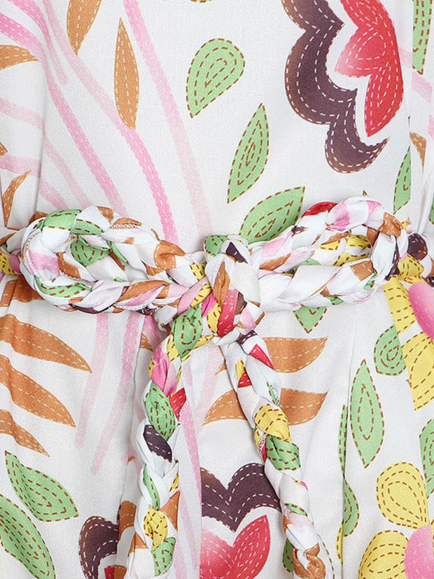 Nicole Mini-robe imprimée avec col rond et ceinture