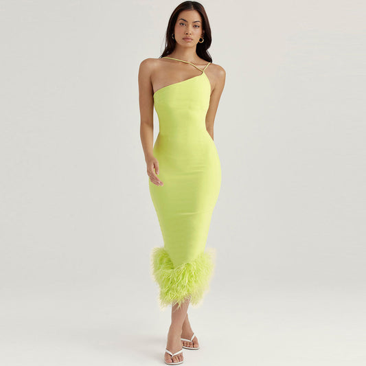 Angelina - Robe slim asymétrique dos nu