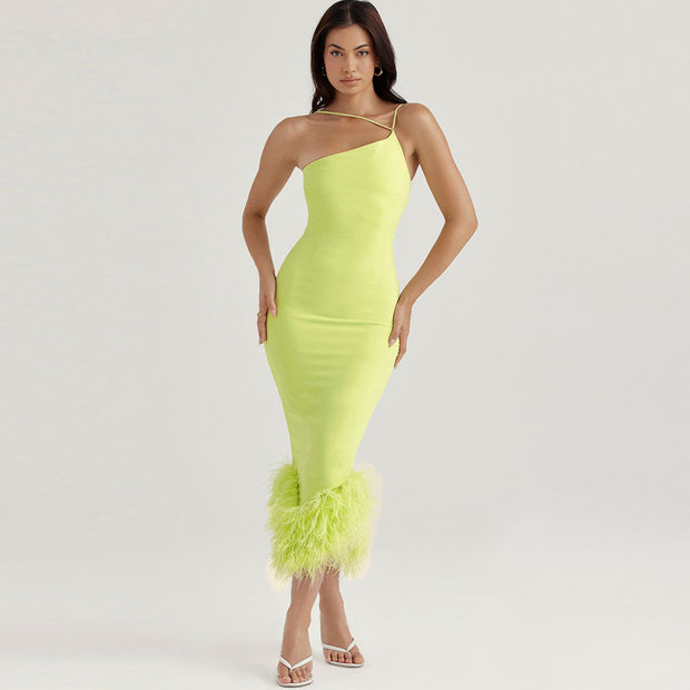 Angelina - Robe slim asymétrique dos nu
