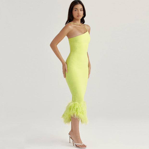 Angelina - Robe slim asymétrique dos nu