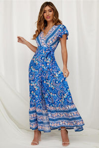 Aixa Robe maxi imprimée avec volants et effet cache-cœur