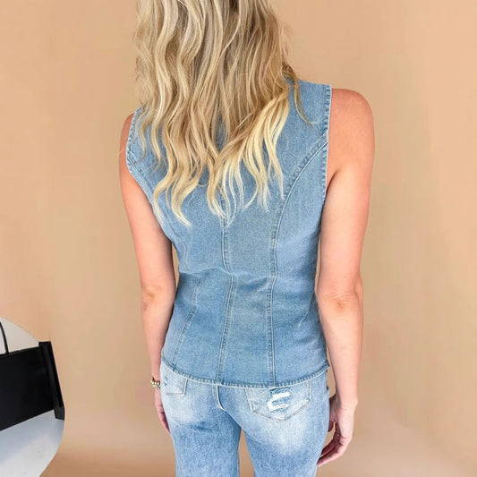 Madleen - Gilet en jean décontracté sans manches pour femme