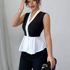 Ärmellose zweifarbige Bluse mit Schößchen - Mireya