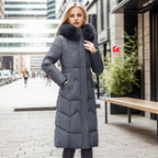 Langer Steppmantel mit Pelzkragen für Damen - Irina