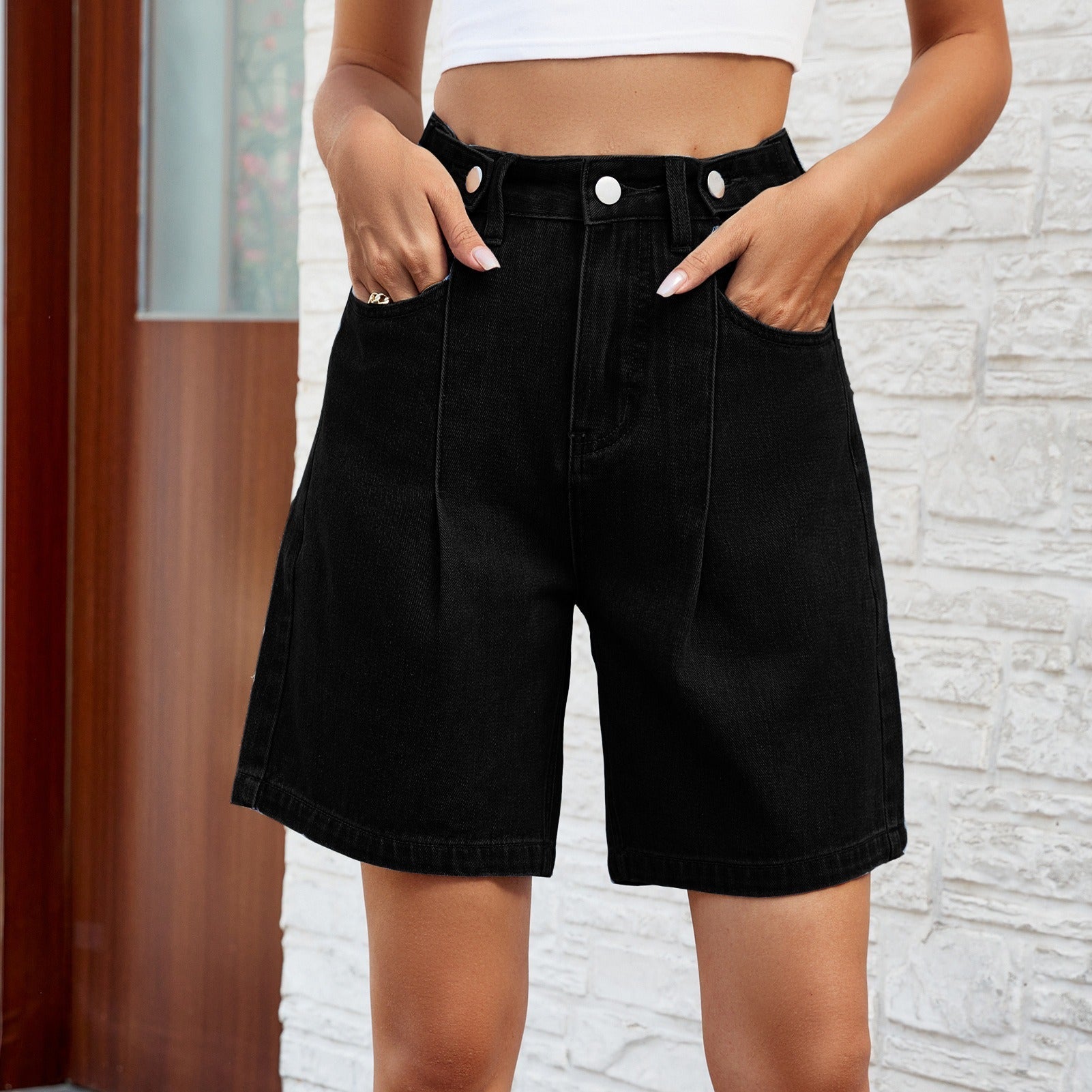 Damen Denim Bermuda gerade geschnitten Vintage-Stil blau - Kendra