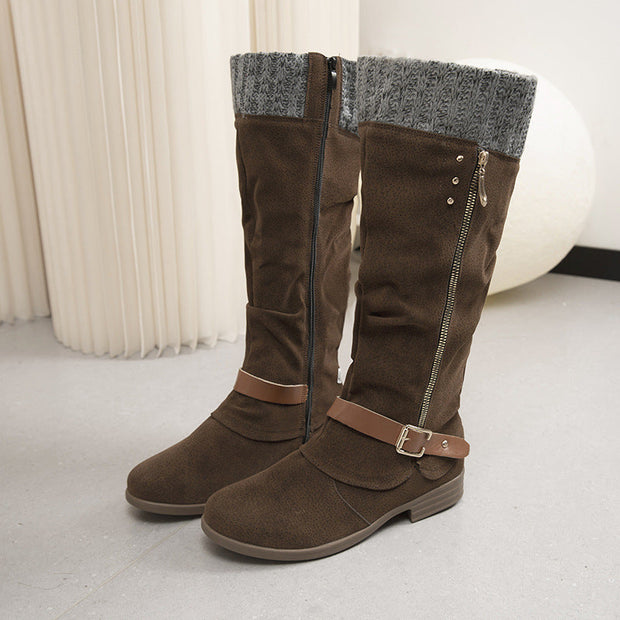 Bottes longues avec fermeture éclair et détails en laine - Mireille