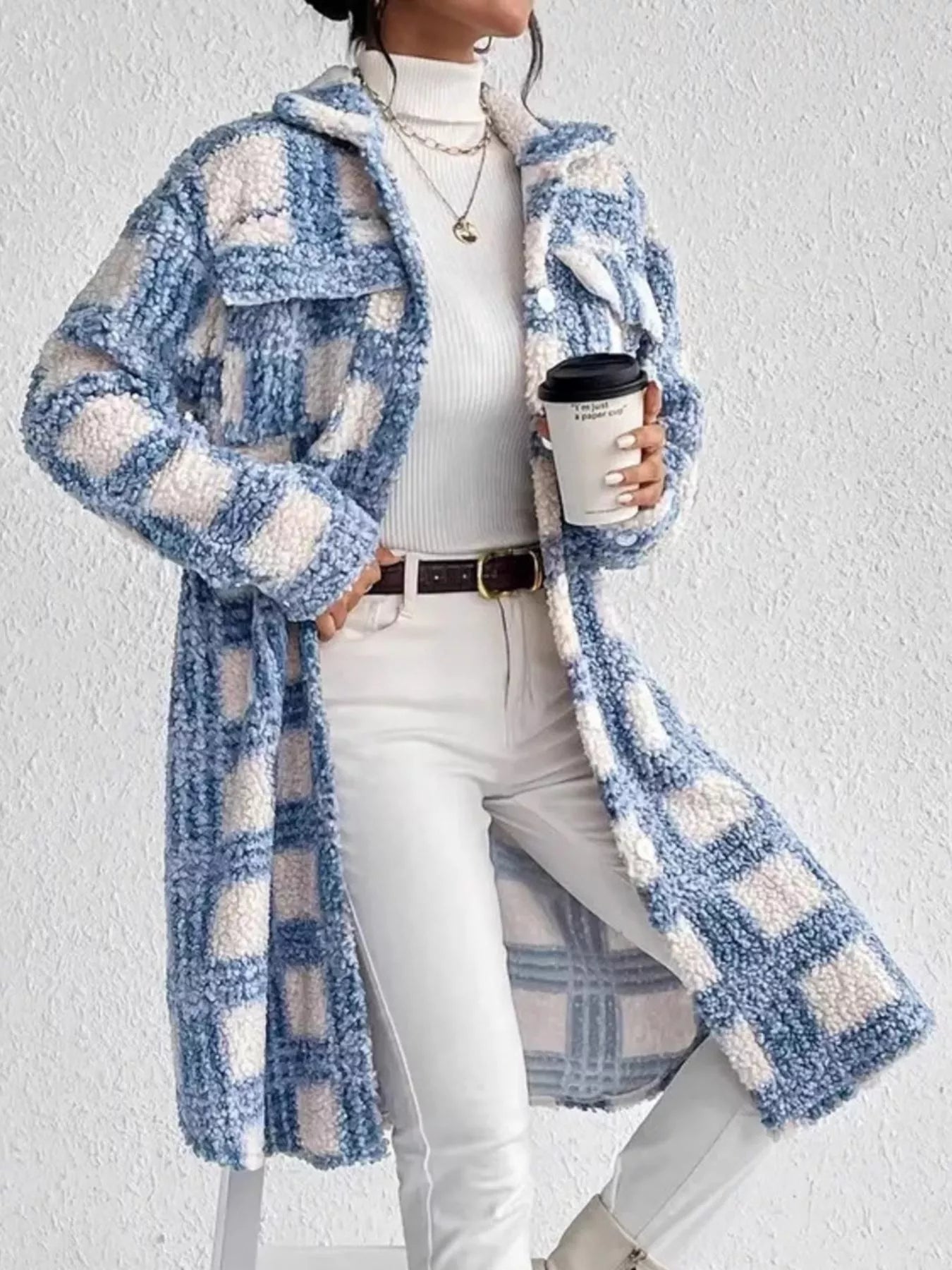 Langer Mantel mit Boule-Muster für Damen - Sereane