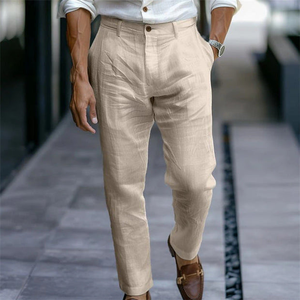 Pantalon droit en lin pour homme blanc élégant style décontracté - Adriano
