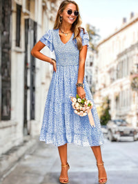 Susan - Robe à col en V avec manches en volants