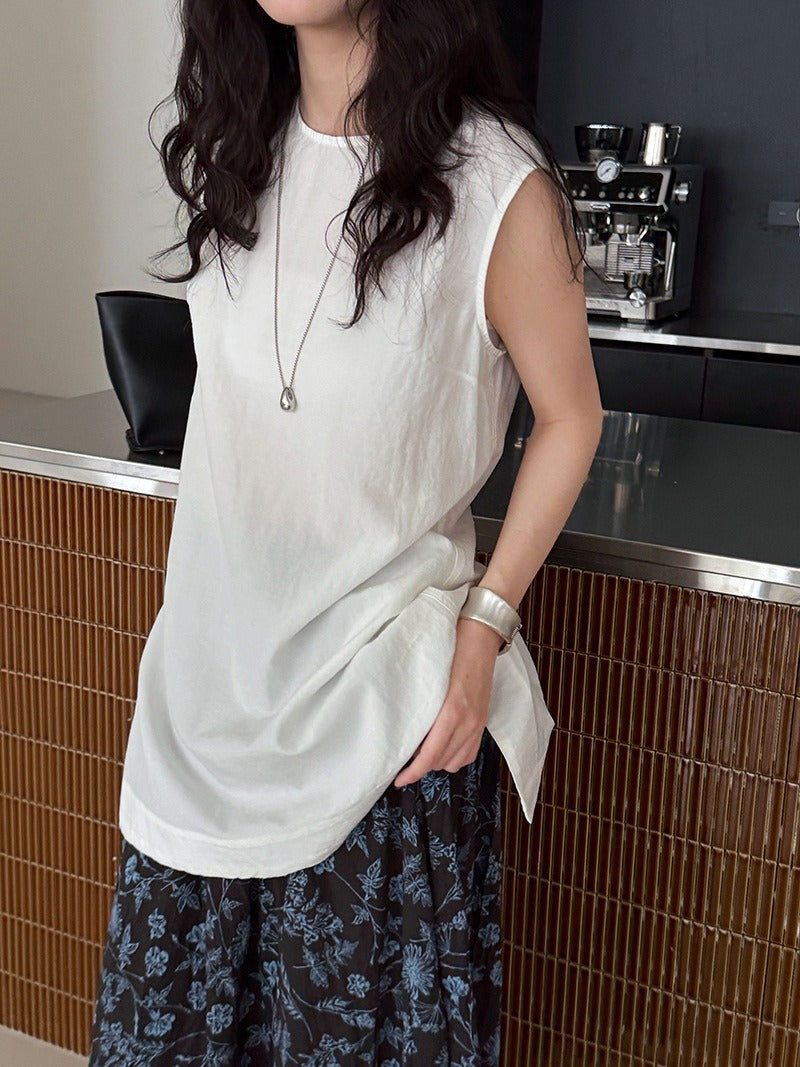 Ärmellose Damenbluse aus Leinen Tencel im minimalistischen Stil - Cécile