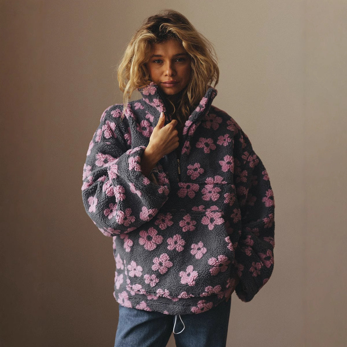 Damen-Fleece-Sweatshirt mit großer Tasche - Liora
