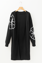 Arleth - Offene schulterfreie Duster-Strickjacke mit Blumenstickerei