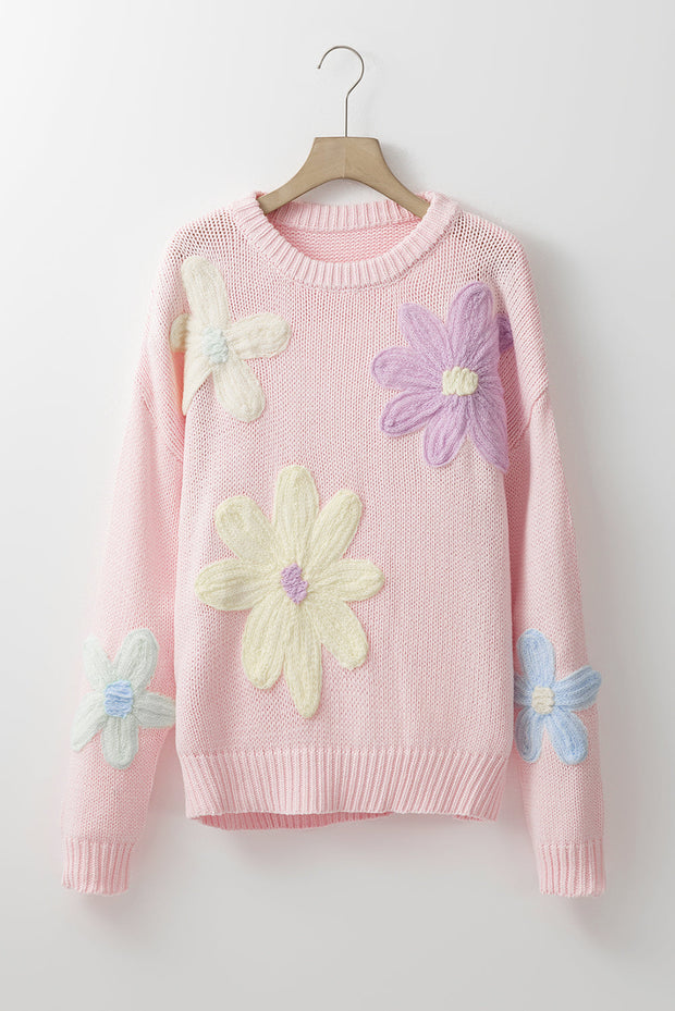 Colette - Pullover mit Blumenstickerei, Rosenblättern und -fäden
