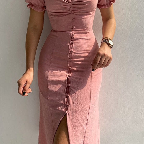Damen Midikleid mit Zierknöpfen im romantischen Stil - Clara