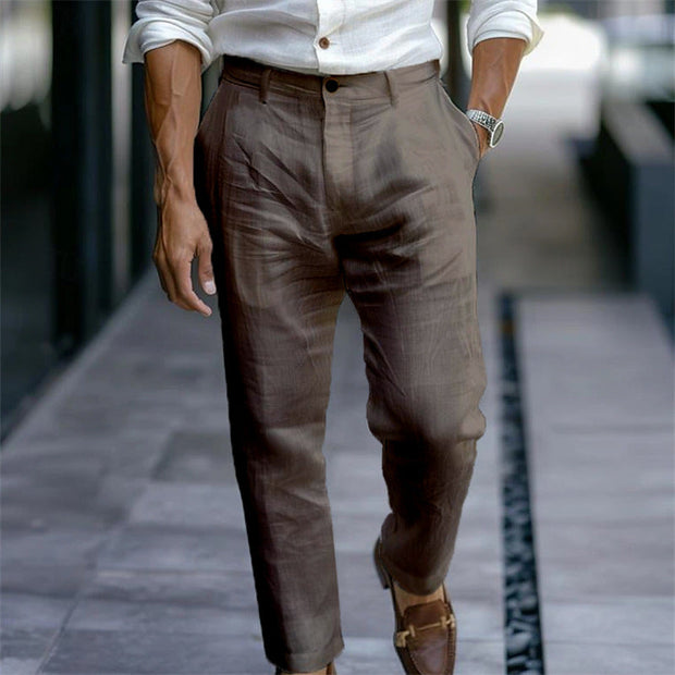 Pantalon droit en lin pour homme blanc élégant style décontracté - Adriano