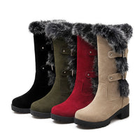 Lara - Damen-Schneestiefel aus Wildleder mit Fell und niedrigem Absatz