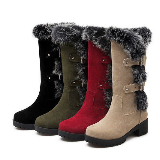 Lara - Damen-Schneestiefel aus Wildleder mit Fell und niedrigem Absatz